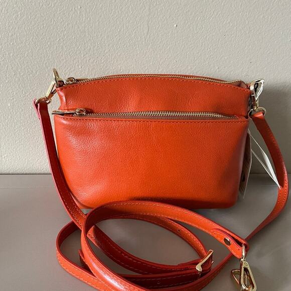 New DIVINA FIRENZE Orange Gold Crossbody Handbag Purse Quality Fine Leather - Picture 7 of 11